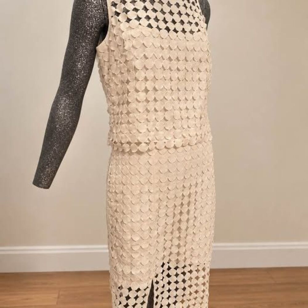 White House Black Market Ivory Openwork Two-Piece Skirt Set Size 8